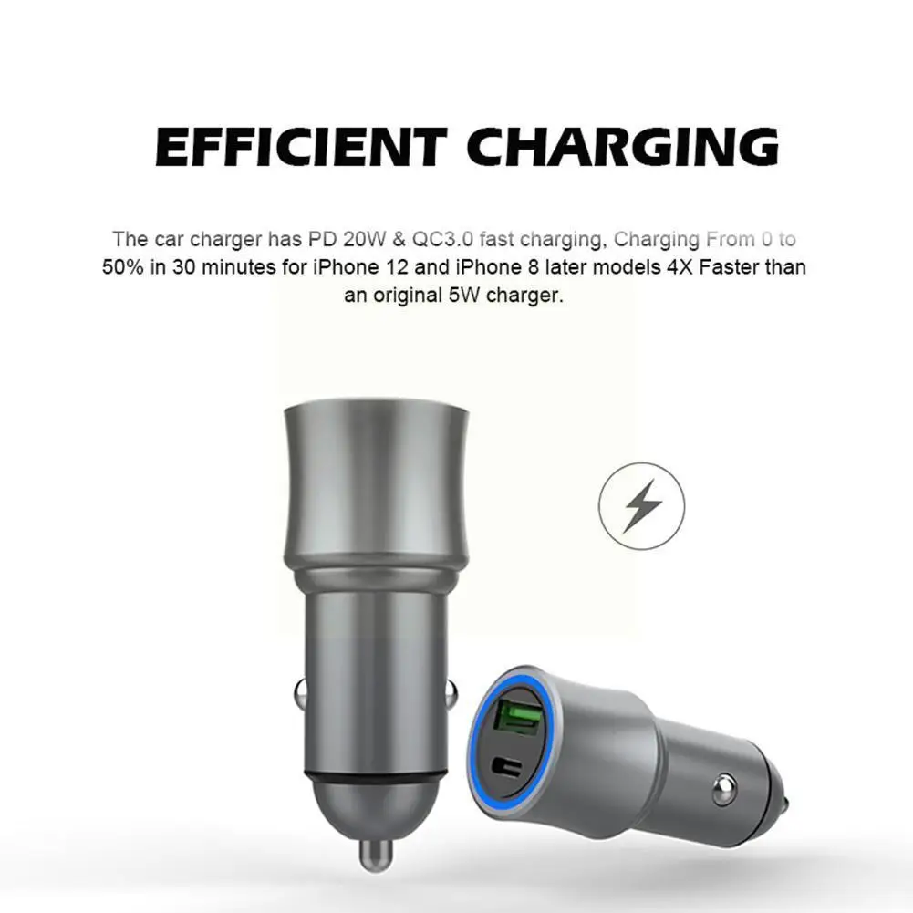 

Car Charger USB Type C Dual Port QC2.0, QC3.0 Fast Charging Car Phone Charger For IPhone 12 Samsung B8H1