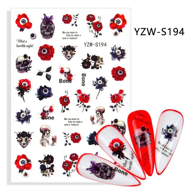 

Наклейка для ногтей в виде головы черепа, красной розы