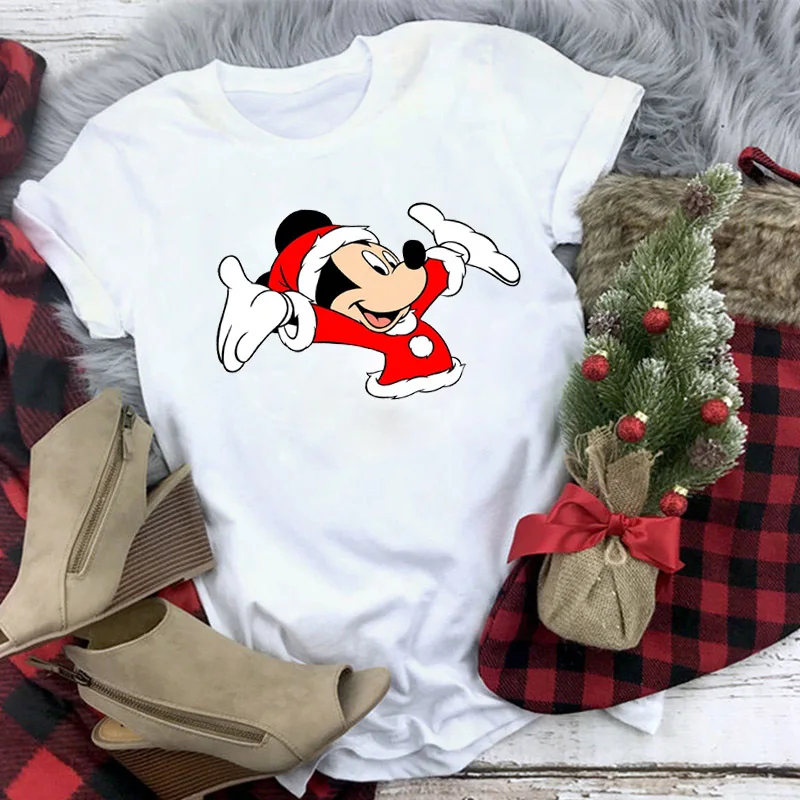 WT0233-White Рождественская футболка Для женщин T рубашки для мальчиков Модные Графический милый каваи Hipster футболка Micky женский Camiseta Mujer - Цвет: WT0233-White