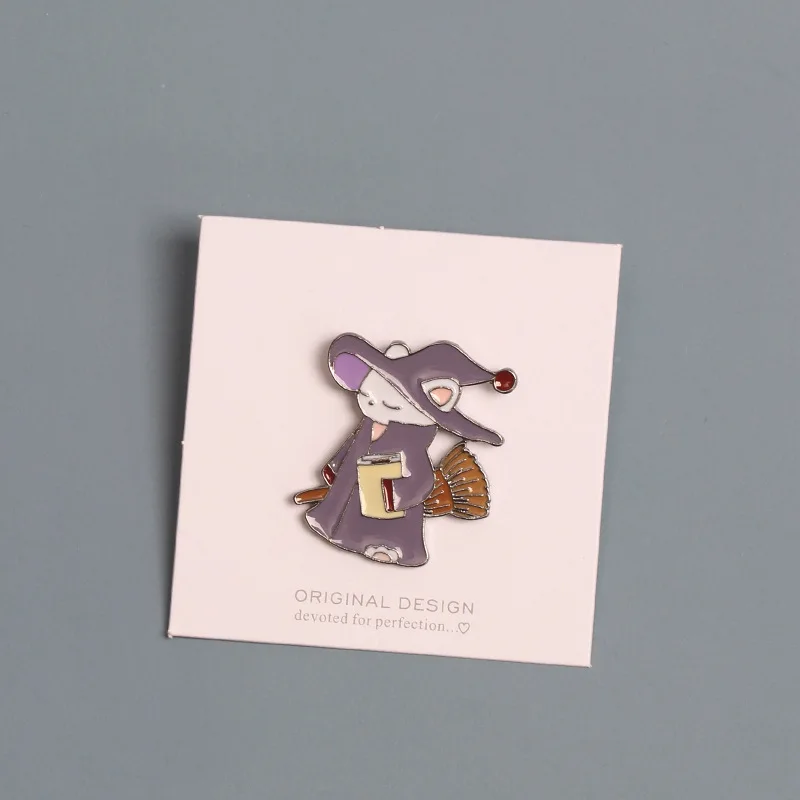 Винтажная брошь ведьмы с мультяшным котом для женщин фиолетовые эмалированные