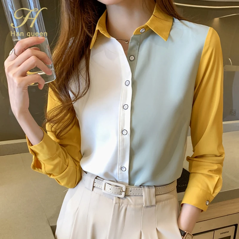 Блузка женская шифоновая с длинным рукавом базовая Повседневная рубашка в