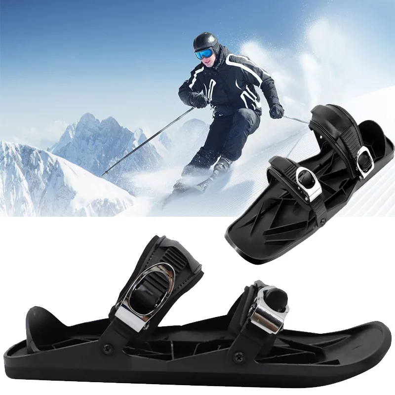 New Mini Ski Skate Snowboard Board Adult For Snow Short Skiboard Outdoor Travel Snowblades Adjustable Stainless Steel Skis Shoes