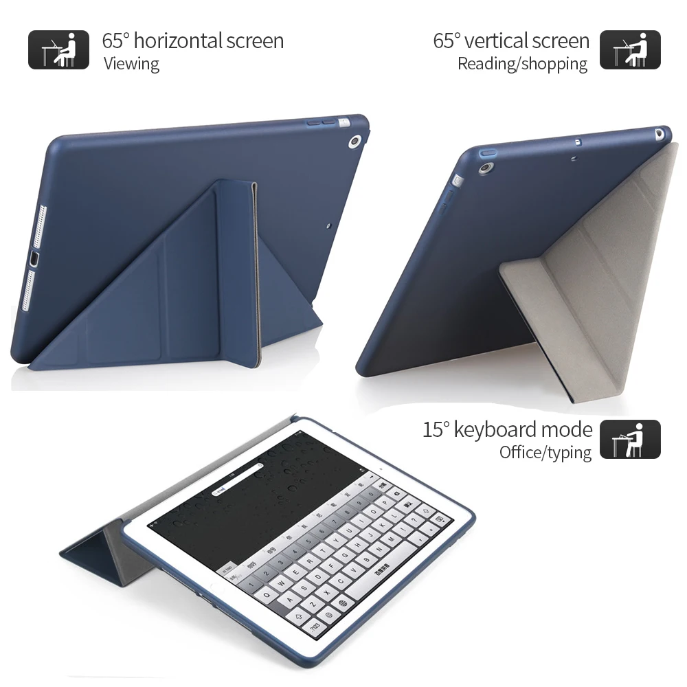 

New fashion simple For iPad 9.7 2017 2018 5th 6th Generation A1822/A1823/A1893/A1954, Soft TPU Leather Smart Cover iPad air 2 1