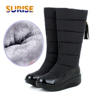 winter women snow boots round toe plush patent leather winter black brown tassel casual high heel wedge platform mid calf boots