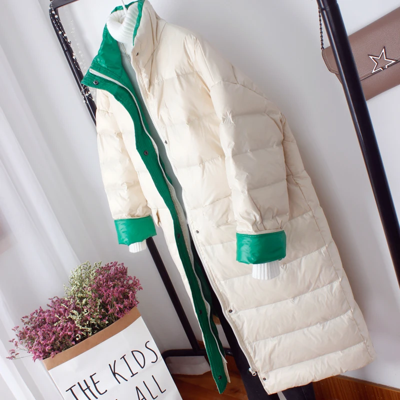 

New Autumn Winter Casual Oversize Loose Wide-Waisted Down Coat Women Warm 90% White duck Down Jacket Panelled Long Coats Mw815