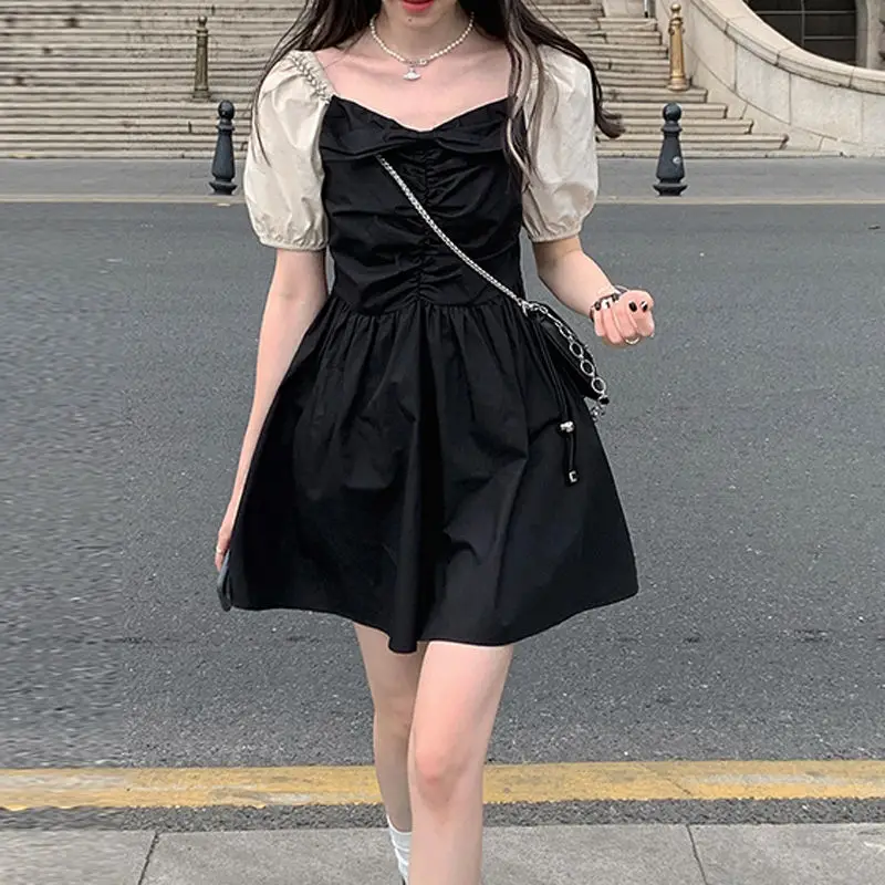 

summer kawaii Lolita Dress harajuku Black Gothic Dress Japan Girl Vintage Punk Puff Sleeve Bandage Mini Dress y2k Anime Dresses
