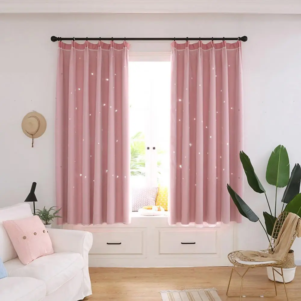 

1Pc Hollow Star Double Layer Tulle Window Curtain Drape Living Room Decoration