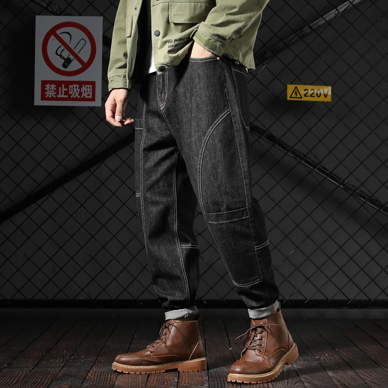 Джинсы мужские свободного покроя повседневные брюки-султанки в стиле хип-хоп