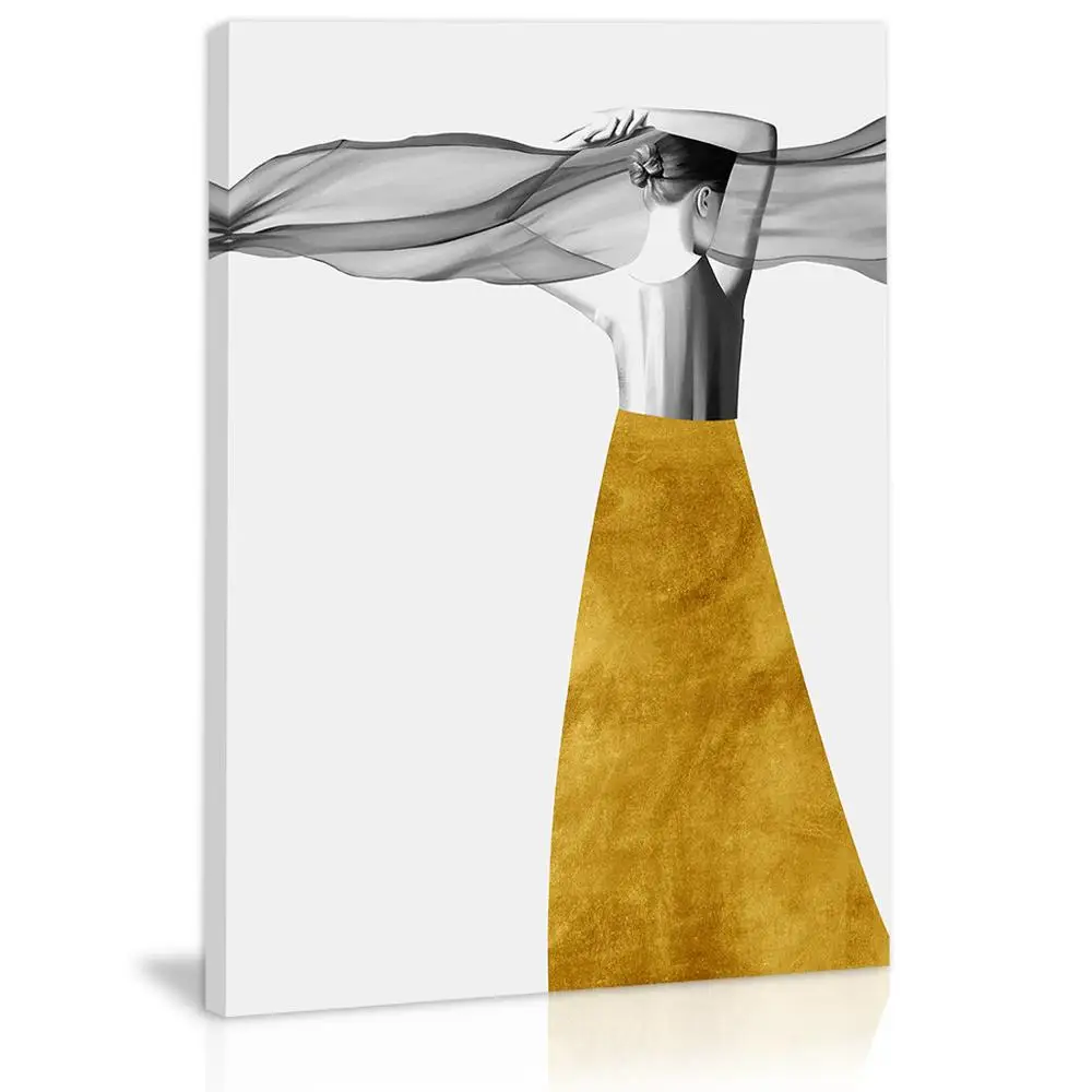 Черный и белый золотой абстрактный женский Настенный декор танцор вид сзади