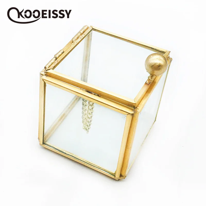 Мини стеклянная металлическая подарочная коробка Свадебная для колец подарок на