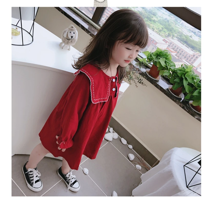 Детское платье с длинным рукавом-фонариком матросским воротником | Детская