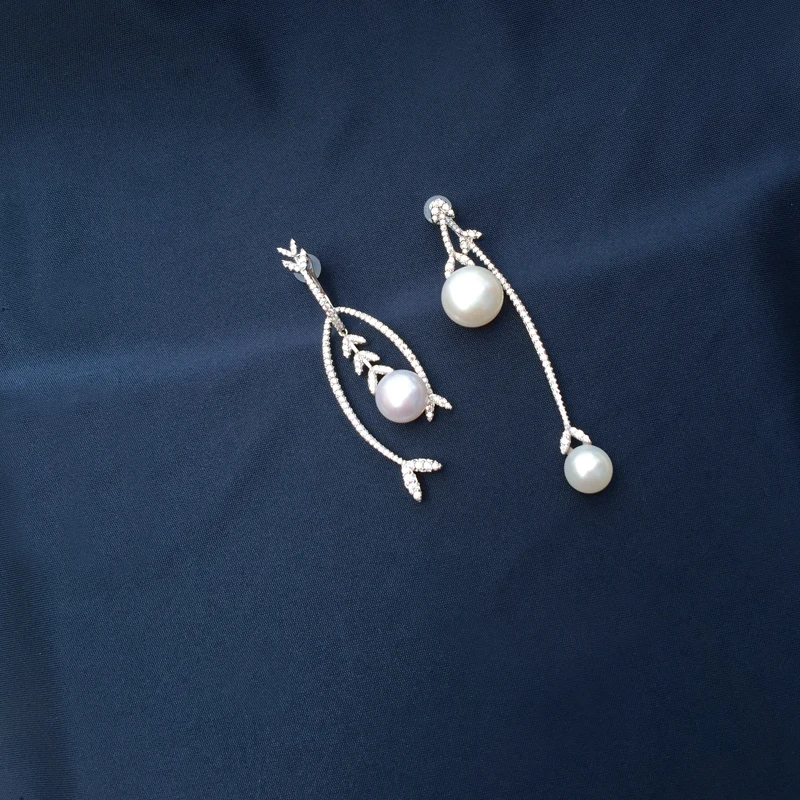 

popzone s925 sterling silver new natural pearl asymmetric flower-shaped earrings fashion French light luxury style jewelry gift