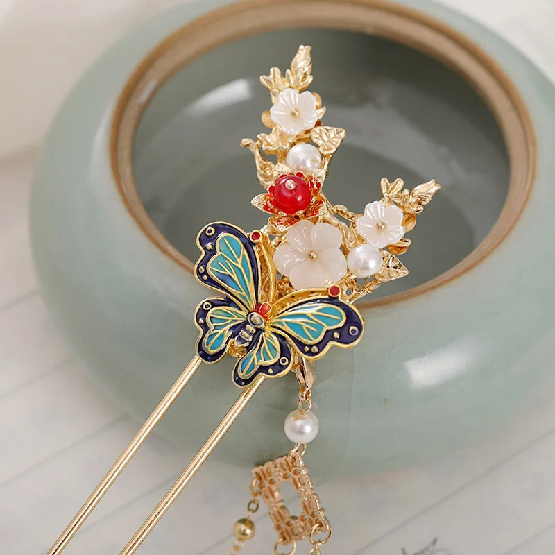 

Nobility Antiquity Headdress Butterfly tassel Step Shake Hairpin Set Girls Wedding Dress Han Chinese Costume Hair Decor LXH