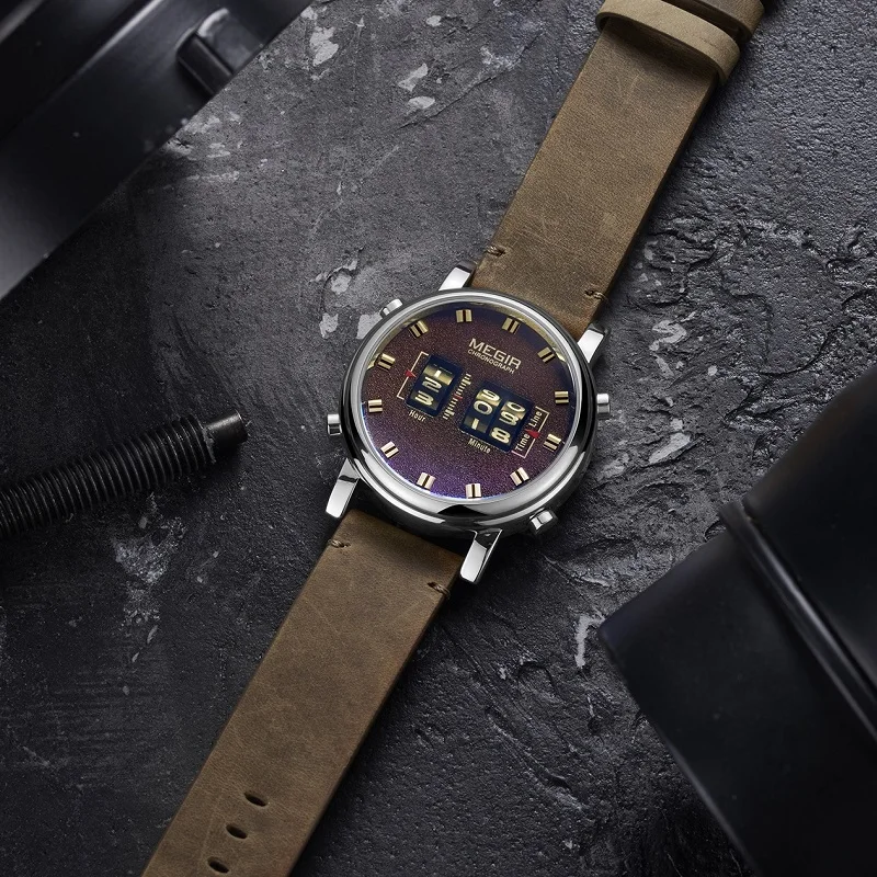 Люксовые часы от бренда MEGIR 2019 новый топ ремешок часы Для мужчин Военная Униформа спортивный коричневый кожаный ремешок кварцевые наручные ... от AliExpress WW