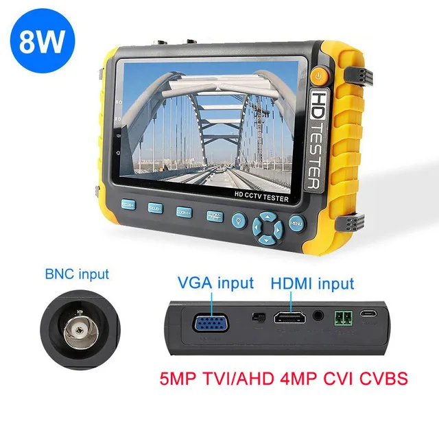 5 дюймов TFT ЖК-монитор CCTV Тест er 4 в 1 5MP TVI AHD CVI тестер аналоговых камер поддержка VGA HDMI вход видео UTP кабель тест - Цвет: 8W