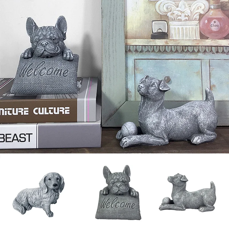 

Lovely Simulated Dog Statue Realistic Hand Painted Resin Dog Ornament for Home Living Room Office Decoration HK3