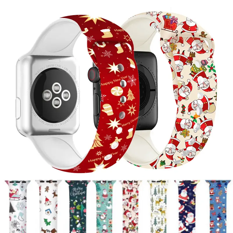 

Christmas strap For Apple Watch band 44mm 40mm 45mm/41mm 38mm 42mm Cartoon Printed watchband Bracelet IWatch series 5 4 3 6 SE 7