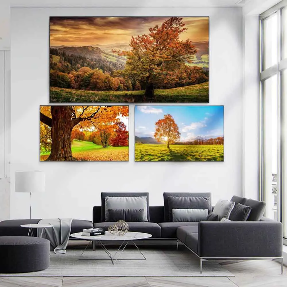 Пейзаж масляная живопись красивый Осенний пейзаж большое дерево искусство холст