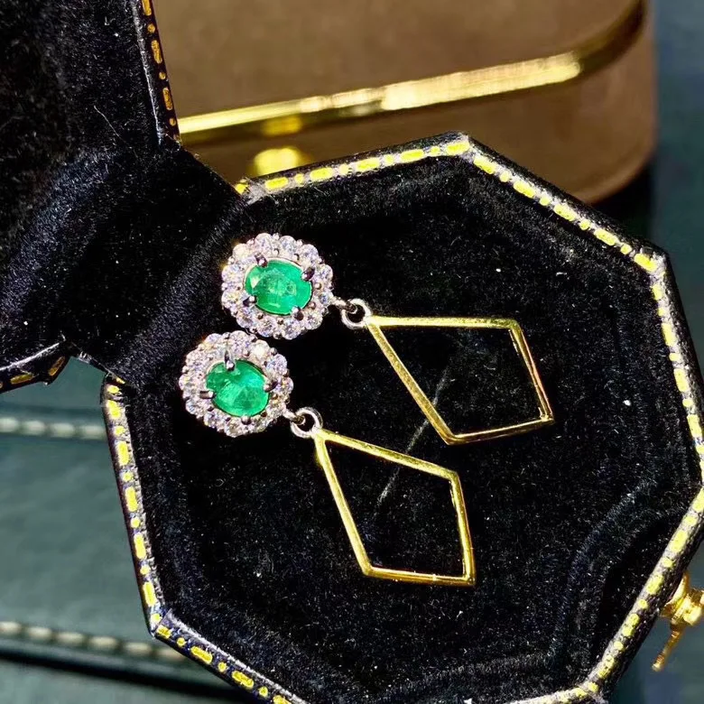 

New Arrival Real and Natural Natural Real Emerald Earring 925 Silver sterling Fine Charm Jewelry for Women Wedding Party Earring