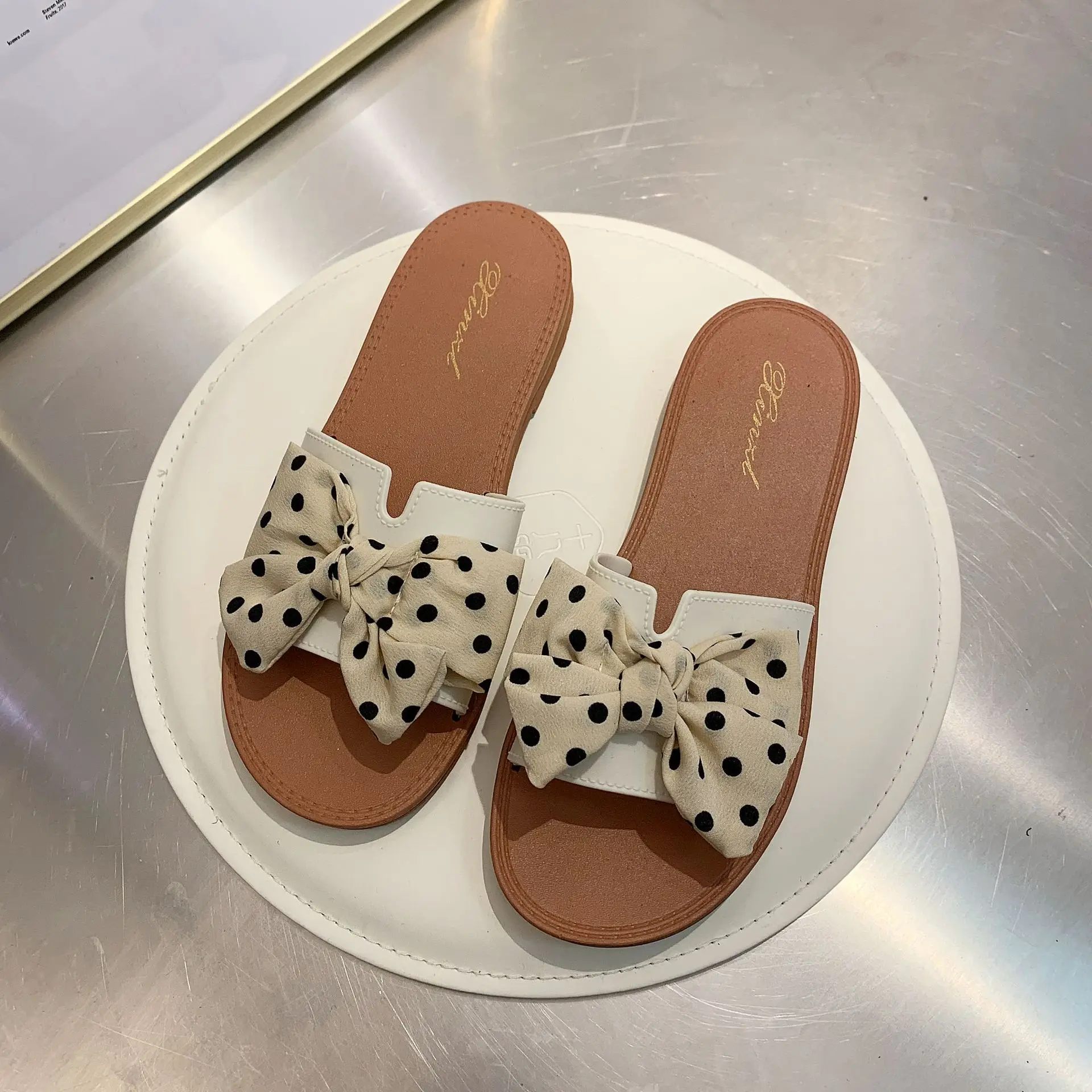 Slippers Women's All-match Fashion Bow Sandals Summer Holiday Beach Shoes Flat Non-Slip Slippers Womens Slippers Outdoor