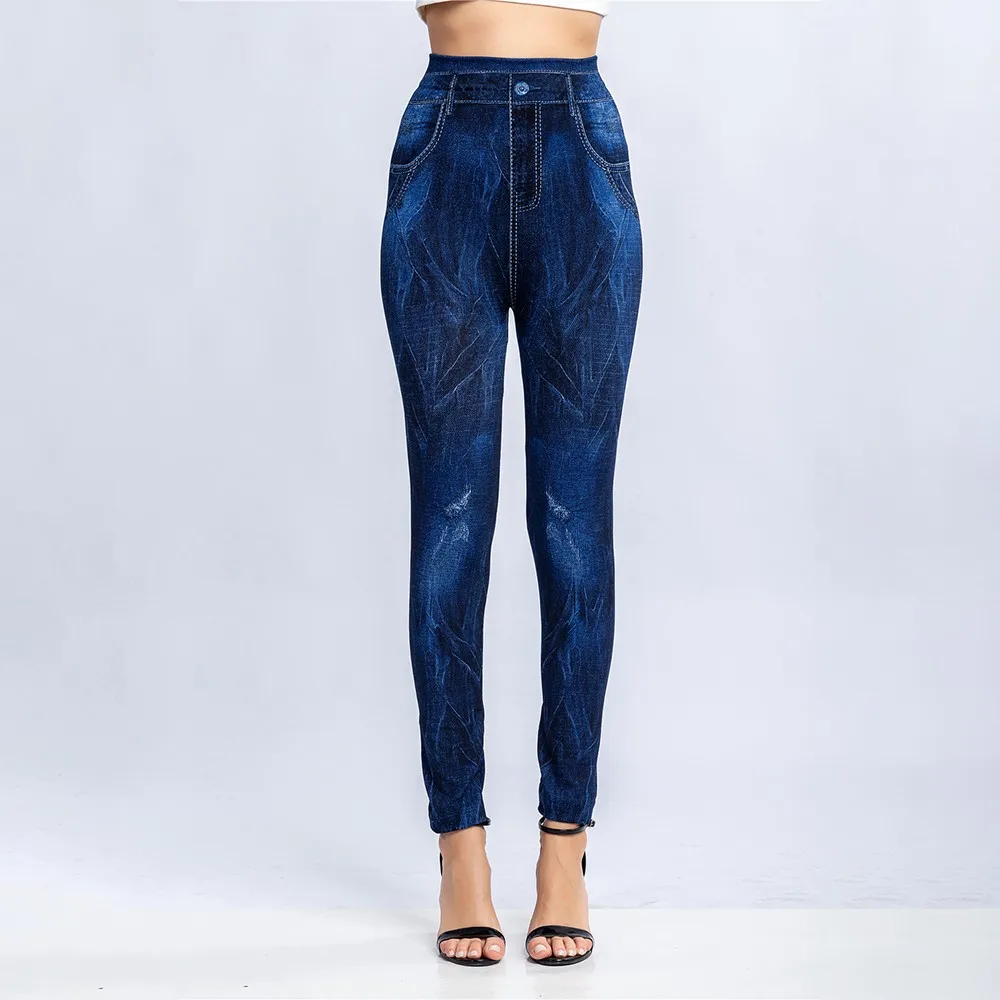 

Women Push Up Butt Lift Stretch Leggings High Waist Faux Denim Jeans Slim Pants Women Slim Leggings Style