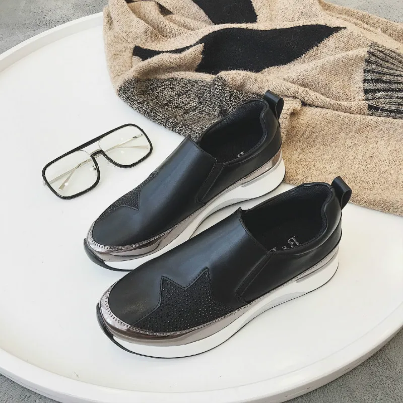 Женские кроссовки на низком каблуке Fujin дышащие сетчатые толстой подошве с