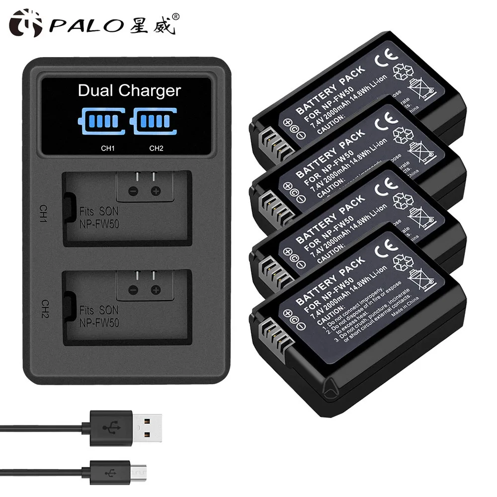 FW50-B-4 PALO 2 шт. 2000 мАч NP-FW50 NP FW50 батарея для камеры+ ЖК USB двойное зарядное устройство для sony Alpha a6500 a6300 a6000 a5000 a3000 NEX-3 a7R - Цвет: FW50-B-4