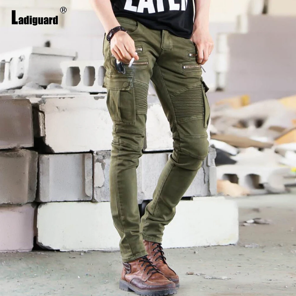 Mens Cargo Pants 2021 Spring Autumn Moto & Bike Pants Sexy Fashion Multi-Pockets Trouser New Patchwork Outdoor Leisure Pant