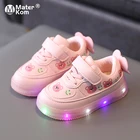 Кроссовки Детские со светодиодной подсветкой, милая обувь для начинающих ходить девочек, мягкие светящиеся туфли, подарок для маленького медведя, размеры 21-30