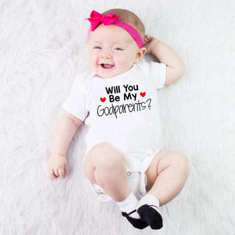 

Will You Be My Godparents Funny Baby Bodysuit Summer Cotton Newborn Baby Girl Boy Onesies Short Sleeve Jumpsuit Outfits Clothes