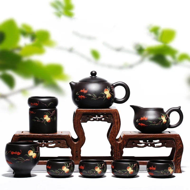 

Набор из натуральной фиолетовой глины Yixing, ручной работы, чайник Ши-тцу, чайник кунг-фу, чайный набор из фиолетовой глины, подарочный набор и...