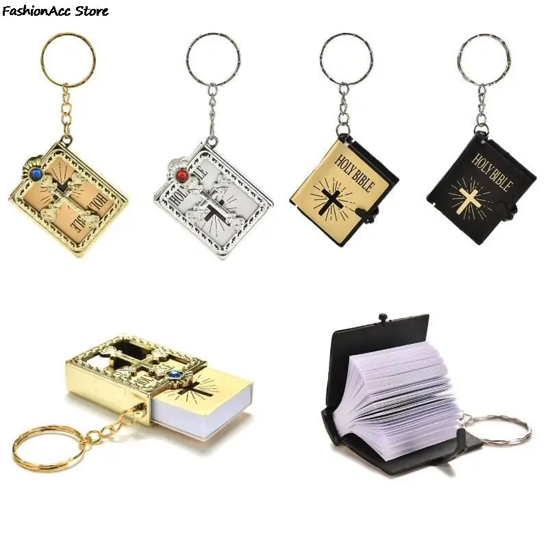 

1Pc Mini Holy Bible Keychain English Religious Miniature Paper Spiritual Christian Jesus Cover Keyring Gift