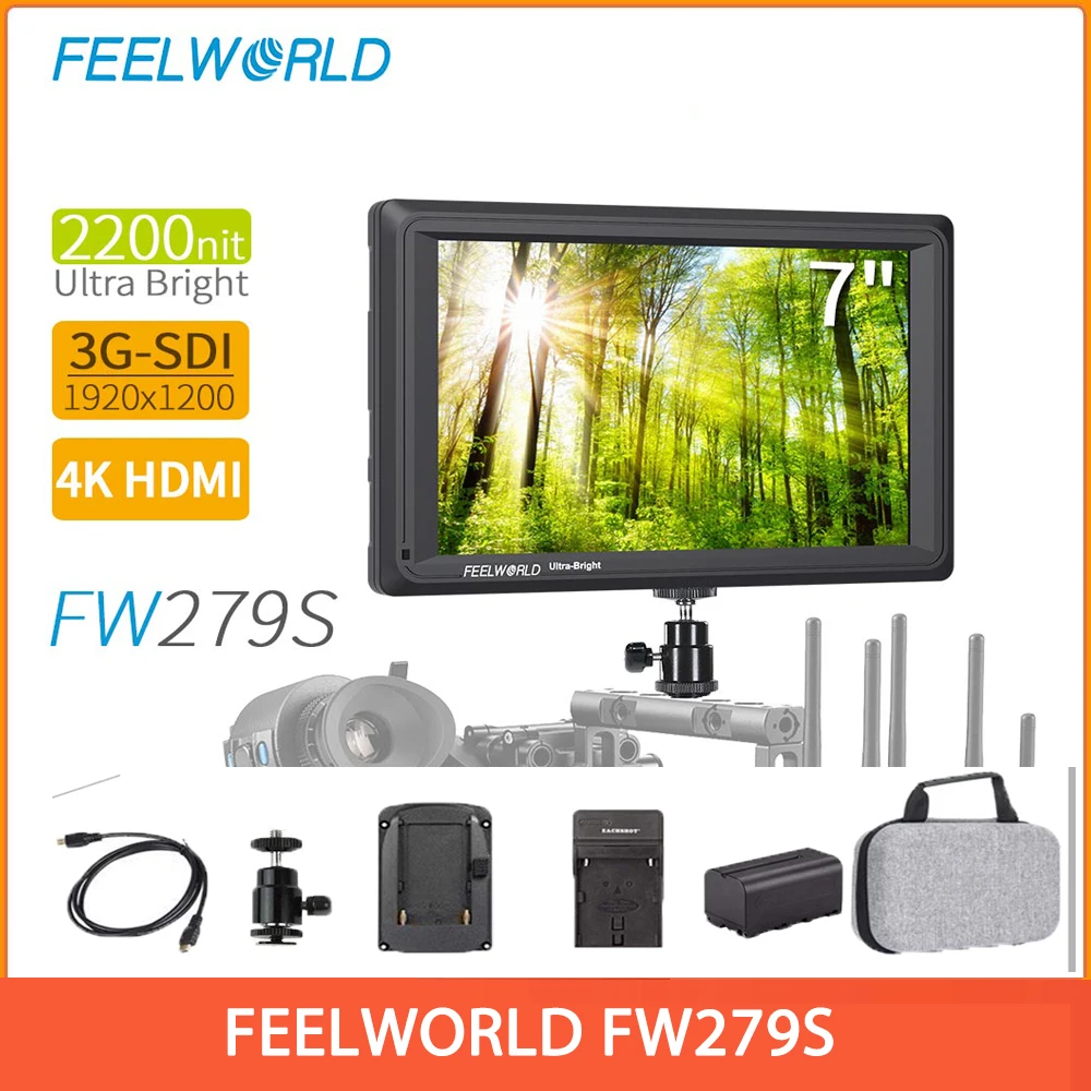 

FEELWORLD FW279S 7 Inch 2200nit Daylight Viewable 3G-SDI Mini HDMI on Camera DSLR Field Monitor 4K HDMI 1920X1200 for Outdoor