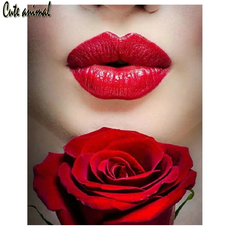 DIY красные губы Роза Алмазная вышивка красота картина Стразы 5D домашний декор