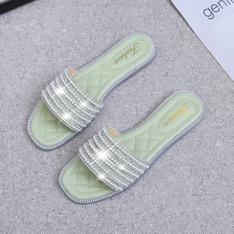 

Sandals and Slippers Women 2021 Summer New Open-toed Rhinestone Flip Flops Fashion Large Size Outer Wear Fairy Style Beach Shoes