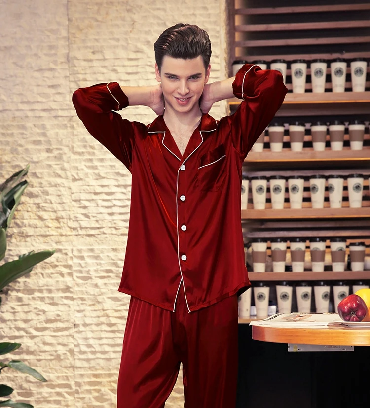 

Brand New 2PCS Men's style pajamas Turn-down Collar Pajamas Sets Long Sleeve Pyjama Suits Casual Sleepwear Pijama L XL 2XL