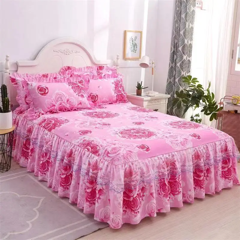 

1 Pc Bed Sheet + 2 Pillowcase Linen Cotton Flat Sheet Bed Skirt Queen King Twin Size Flat Sheet
