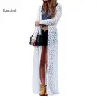 Летняя Пляжная накидка размера плюс 5XL, женское цветочное кружевное кимоно, полупрозрачное, однотонное, Открытый спереди, Длинный Элегантный кардиган, женские топы