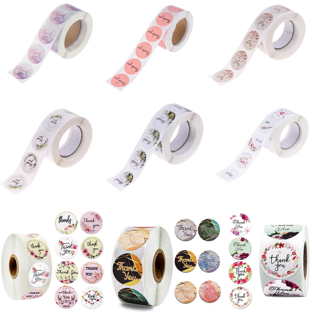 

500 Pcs / Lot 44 Styles Thank You Hand Made With Love With Red Heart Stickers Paper Stationery Supply 1 Inch Round Kraft Paper