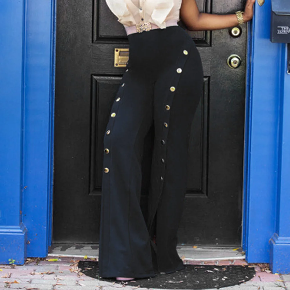 Брюки женские длинные с широкими штанинами и разрезом офисные штаны Макси до