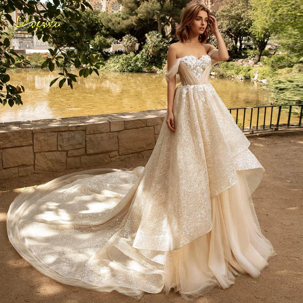 Loverxu милое бальное платье Свадебные платья Аппликация блестками с плеча для