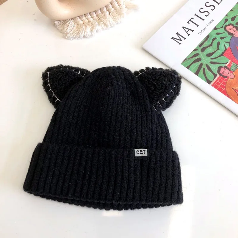 

Obawa Women's Knitted Caps with Cat Ears Knitting Hats Warm Women Beanies Crochet Hats Hip Hop Cap Ski Hat