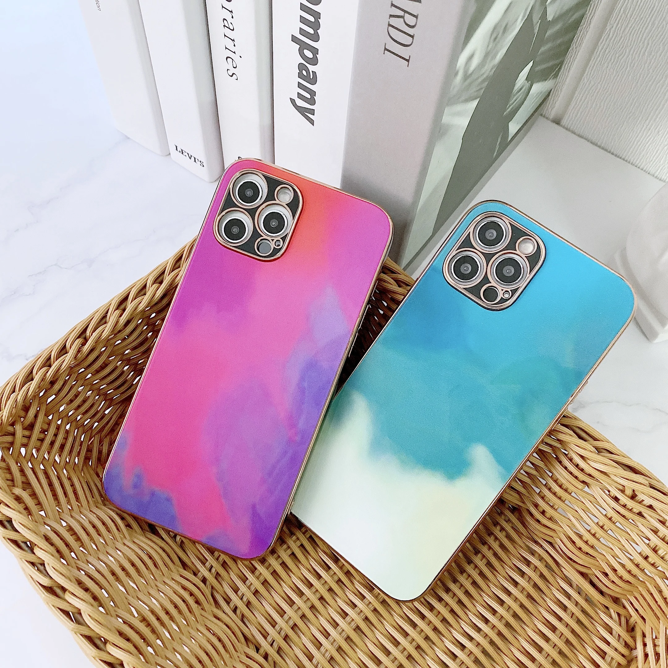 

Rainbow Gold Plated Case for iPhone 11 12 XS X Luxury Electroplate Glossy Tempered Glass Silicone Cover for iPhone 12 Pro Max