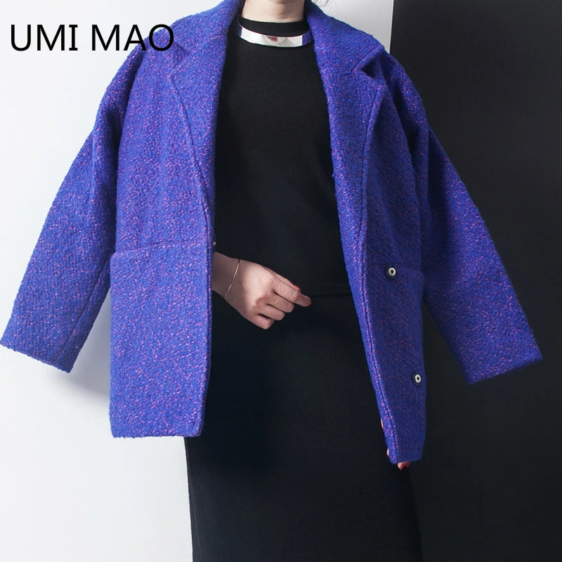 

UMI MAO Women's Woolen Coat Mid-length Woolen Loose Thick Cocoon-shaped Tide Femme Dames Jassen Winter Casual Loose Outwear