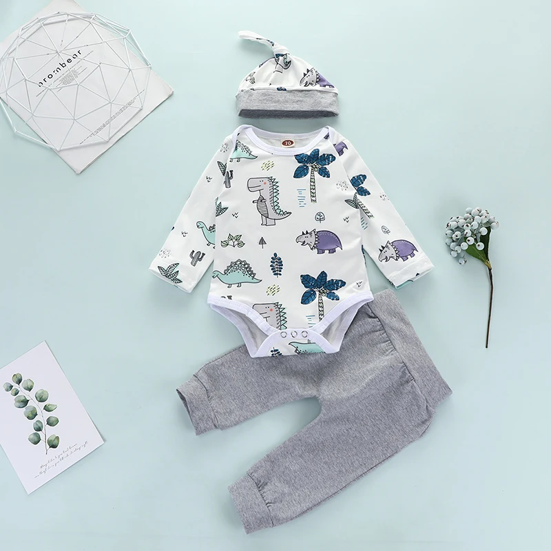 

2020 TALLOLY Autumn Kids Set Cute Cartoon Dinosaur Print Romper Pants Set
