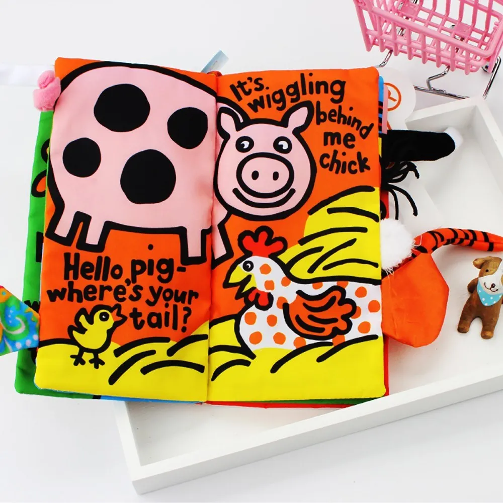 Животные хвосты тканевая книга + 8 погремушек игрушки игровой коврик детские