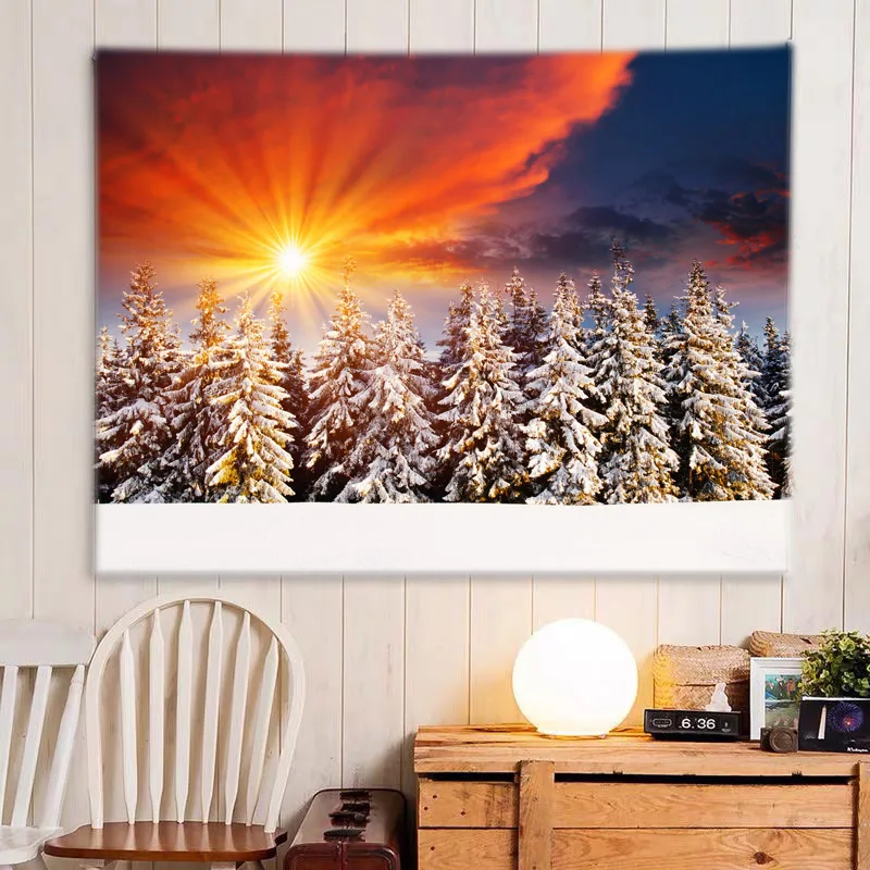 

Merry Christmas 2020 Snow Scen Tapestry Living Room Bed Room Printing Wall Hanging Wall Art Picnic Mat Multi Print