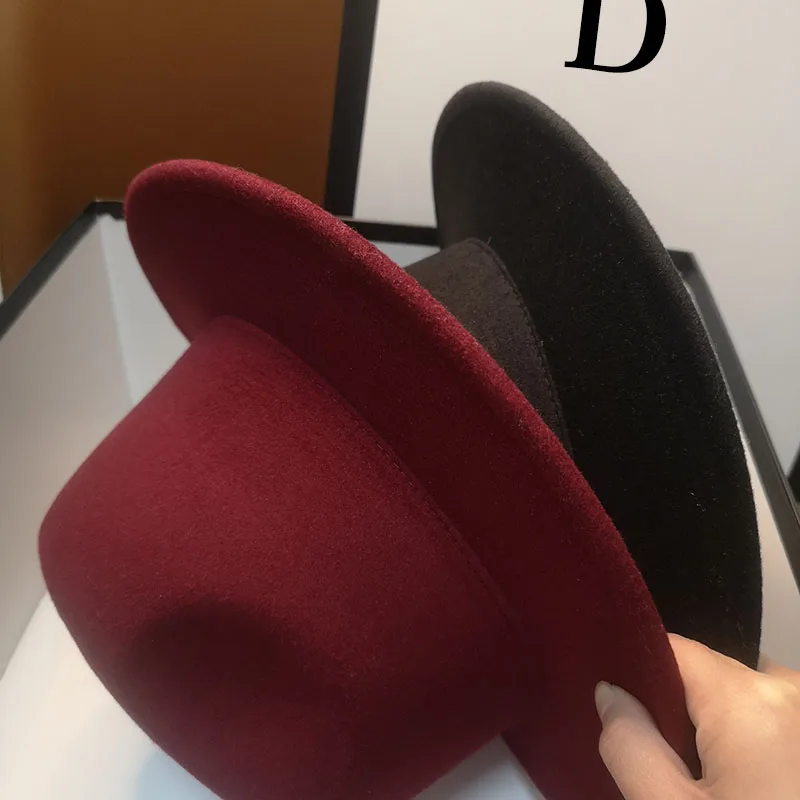 

HT275 Men Wide Brim Simple Church Derby Top Hat Panama Solid Color Felt Fedoras Hat Women artificial wool Blend Jazz Cap