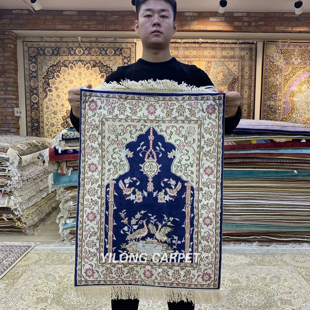 YILONG 1 5 'x 2' Синий Шелковый гобелен ручной работы маленький коврик для