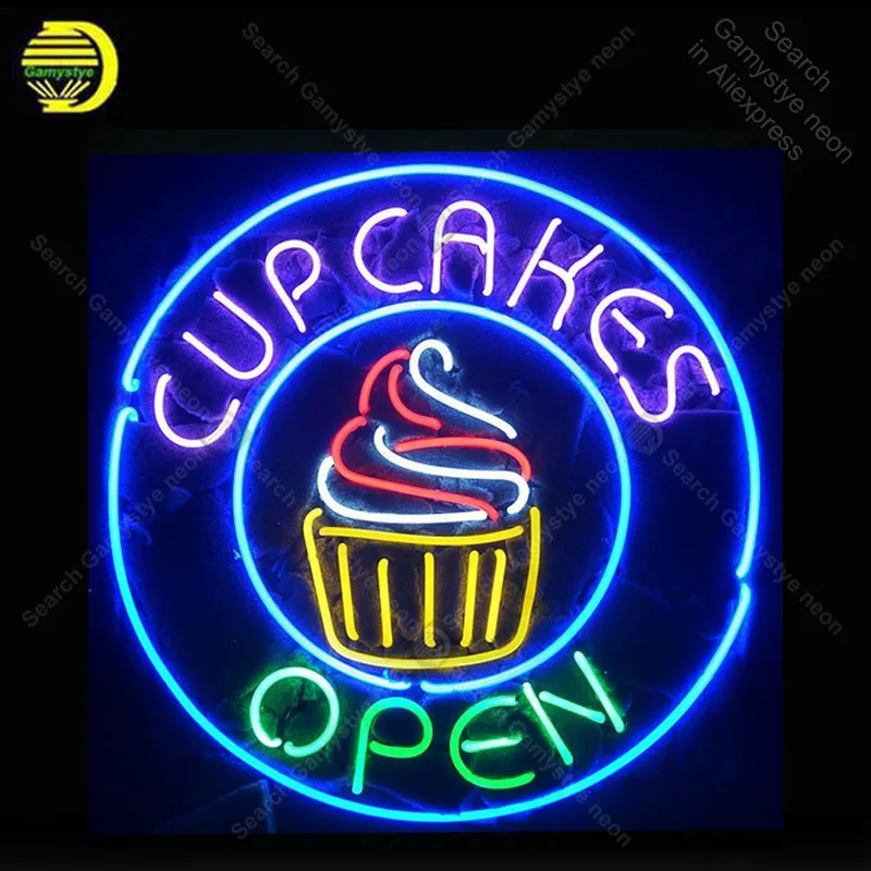 

Cupcakes Open Neon Light Sign Glass Tube Neon Bulb Sign Decor cake StoreNeon board lamp anuncio luminoso Atarii Dropshipping